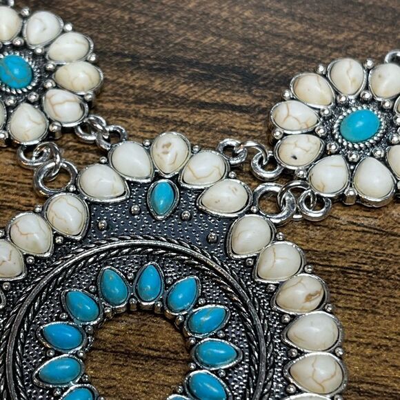 3pcs/set Vintage Style Fake Turquoise Necklace & Drop Earrings set - Picture 10 of 12